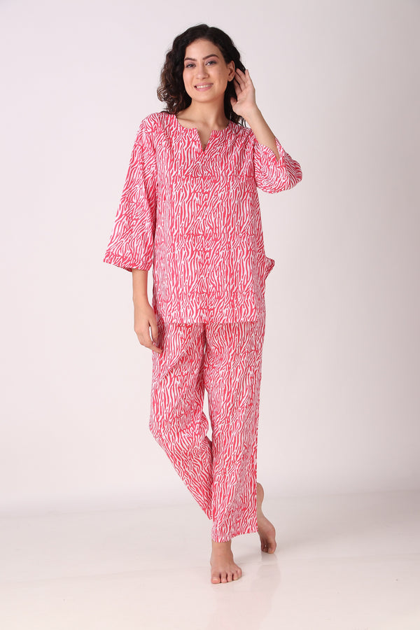 Cotton-Red-Zebra Night suit/Pyjama Set