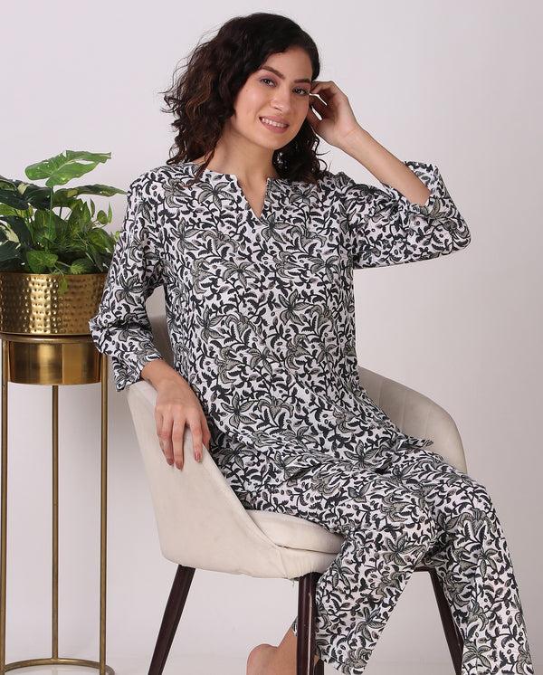 Cotton-Black-Flower Night suit/Pyjama Set
