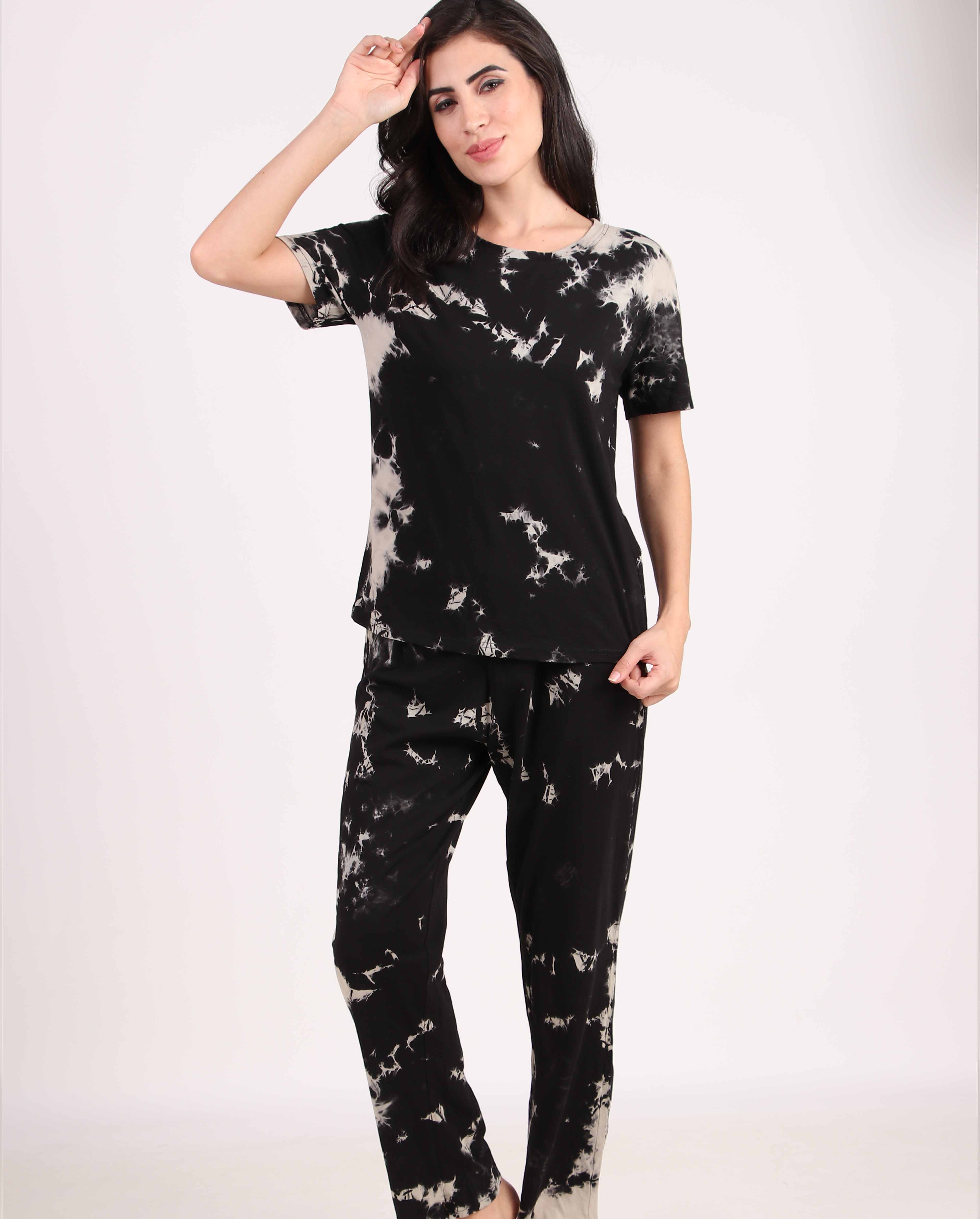 Cotton Pajama Womens Tie Dye Pjs Tie Dye Black Pj Set