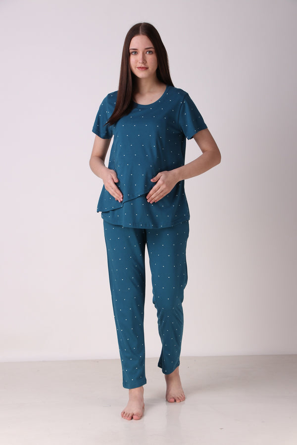 Masha Women's Cotton Feeding/Nursing/Maternity Top and Pyjama Set