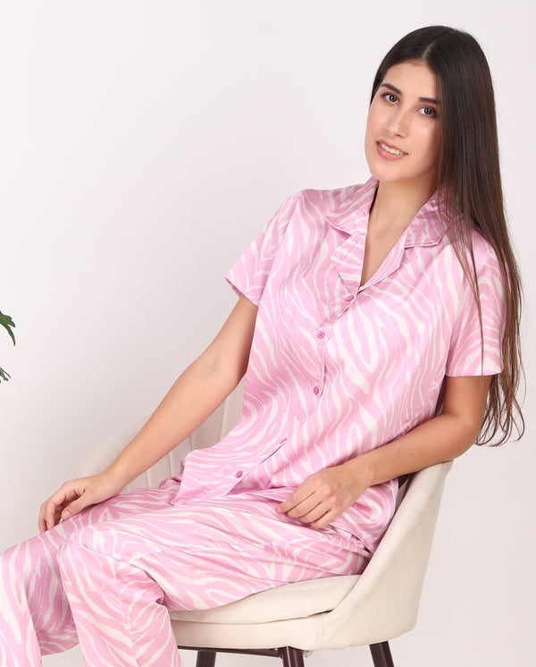 Pink Zebra Satin PJ Set