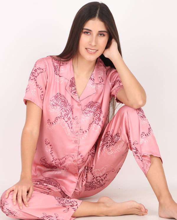 Pink Lion Satin PJ Set