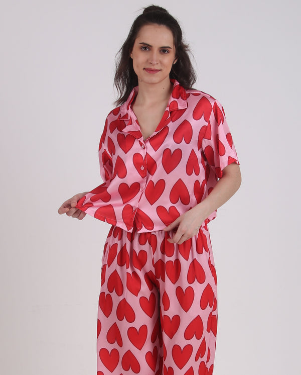 All Hearts Satin Short Sleeves set
