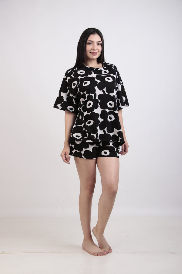 Black Bloom Shorts Set