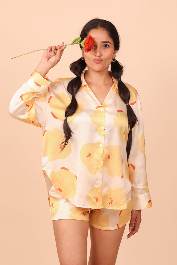 Ducky Oversized Satin Shorts Set