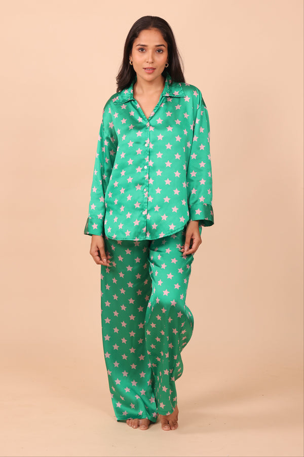 Green All Stars Oversized Satin PJ Set