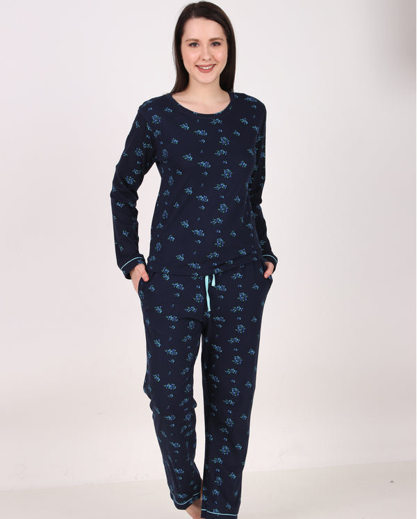 Navy Flower Knitted Pj Set