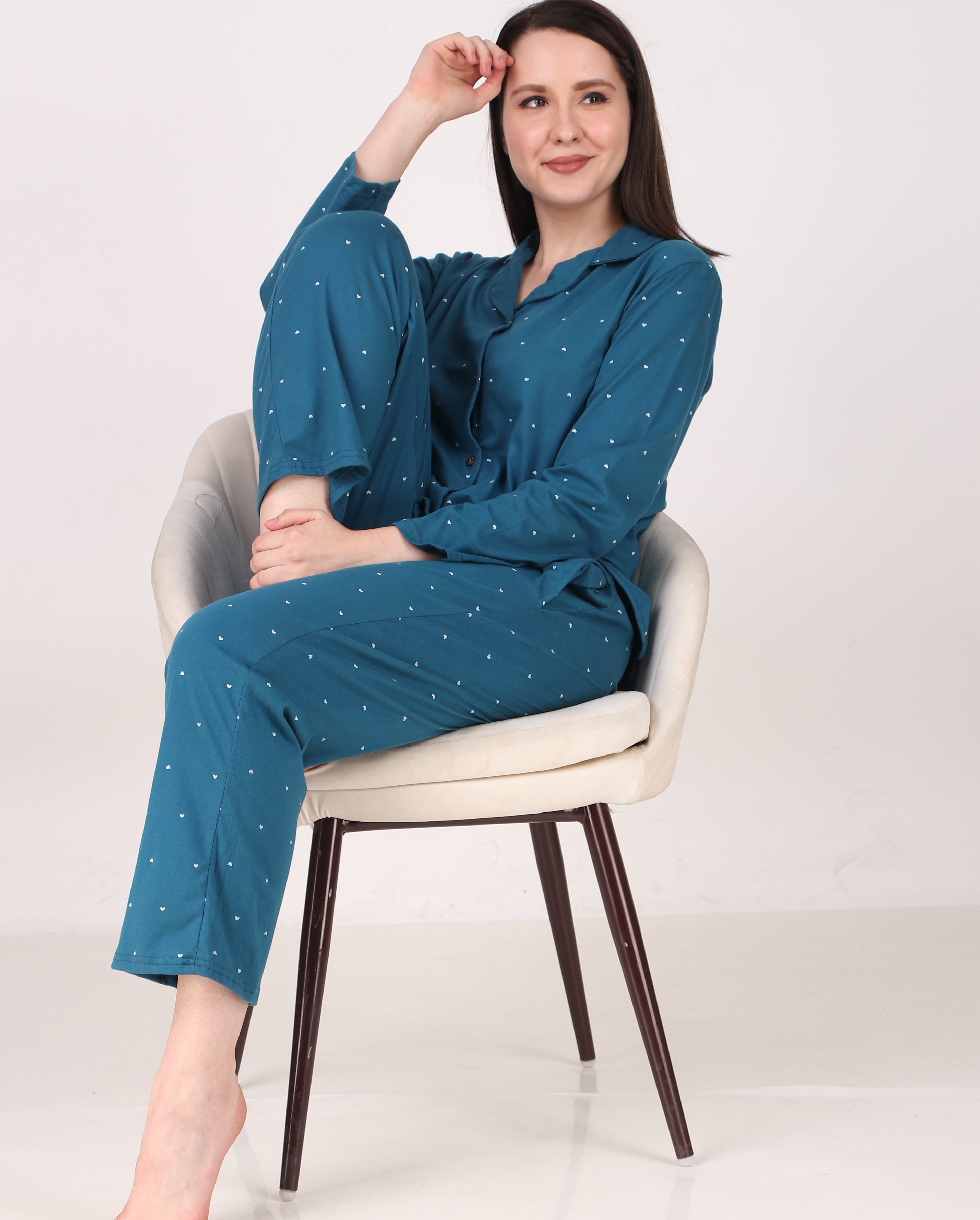 Masha Women s Cotton Heart Night suit Pyjama Set Masha Sleepwear