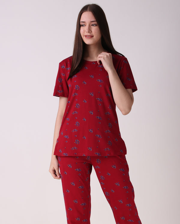 Maroon Flower  Pj Set